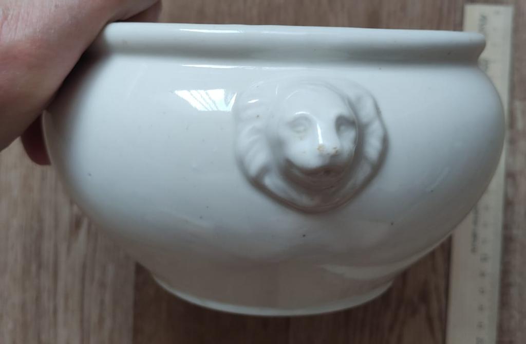 фарфоровая миска со львами для фруктов, старинная, коллекционная