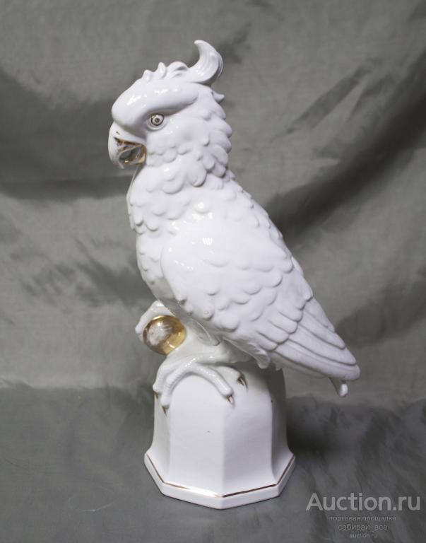 Статуэтка Попугай, Германия, нет хвоста, клеймо в тесте, потертости, высота 33 см  (4)