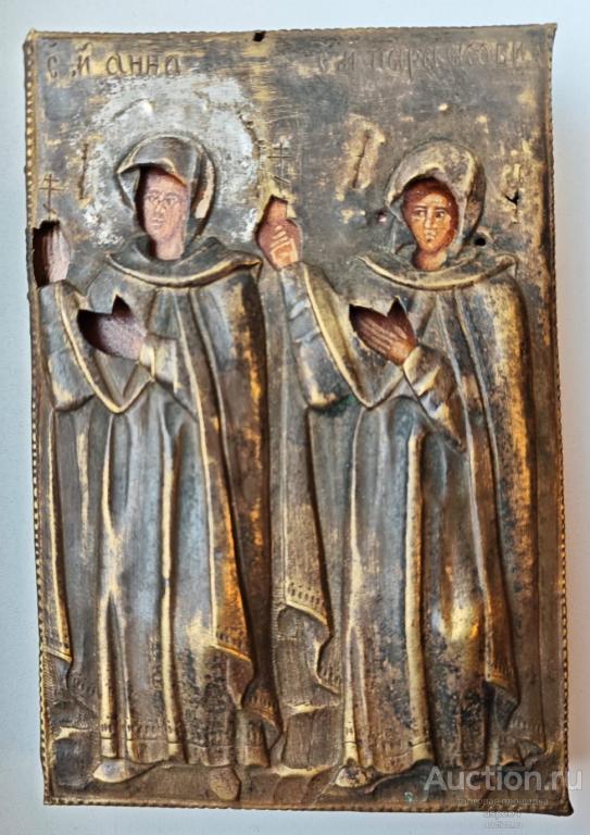 СТАРИННАЯ ИКОНА СВЯТАЯ АННА и ПАРАСКЕВА ПЯТНИЦА , именная