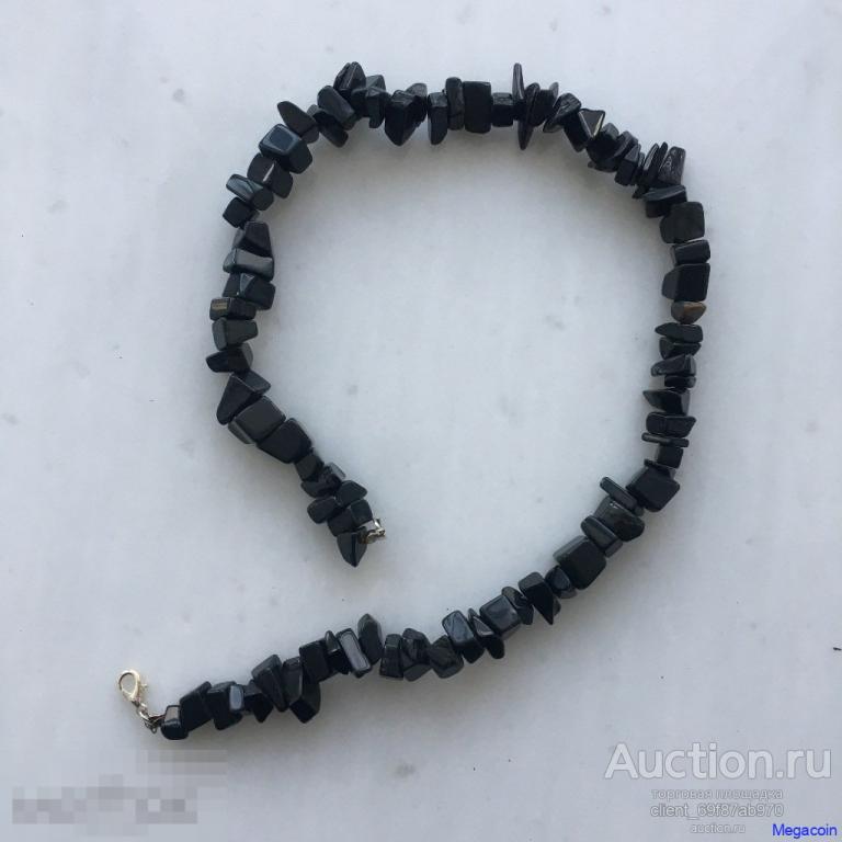 Бусы СССР натуральный черный камень, предположительно агат, 44 см (clothes-746)