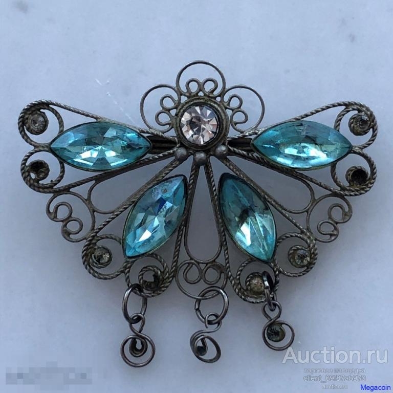 Винтажная брошь СССР брошка, крупная, Скань филигрань, бабочка (clothes-777)