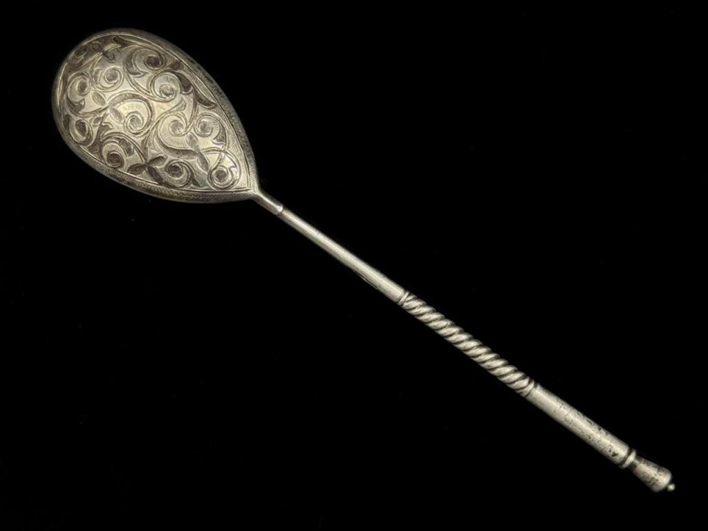 СЕРЕБРО 84 ПРОБА! ЧЕРНЬ! РЕДКАЯ ВИТАЯ ЧАЙНАЯ ЛОЖКА!