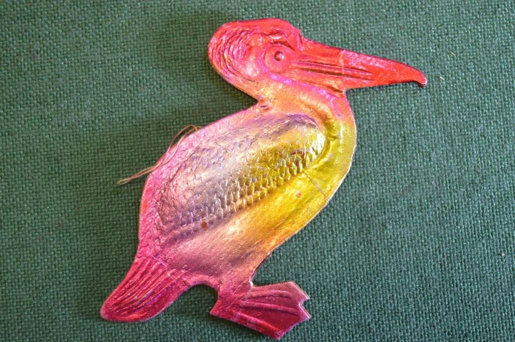 Елочная игрушка "Птица Пеликан". Картонаж, фольга. СССР