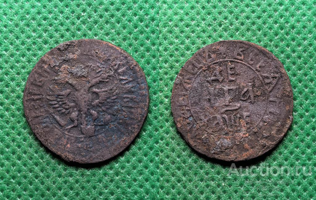 Монета Денга 1705 года / год буквами Петр I 1 Царская Россия деньга