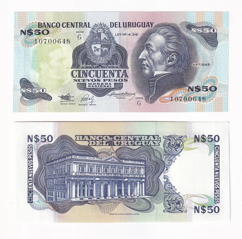 Уругвай Банкнота 50 песо 1989 год Серия G UNC (43878)