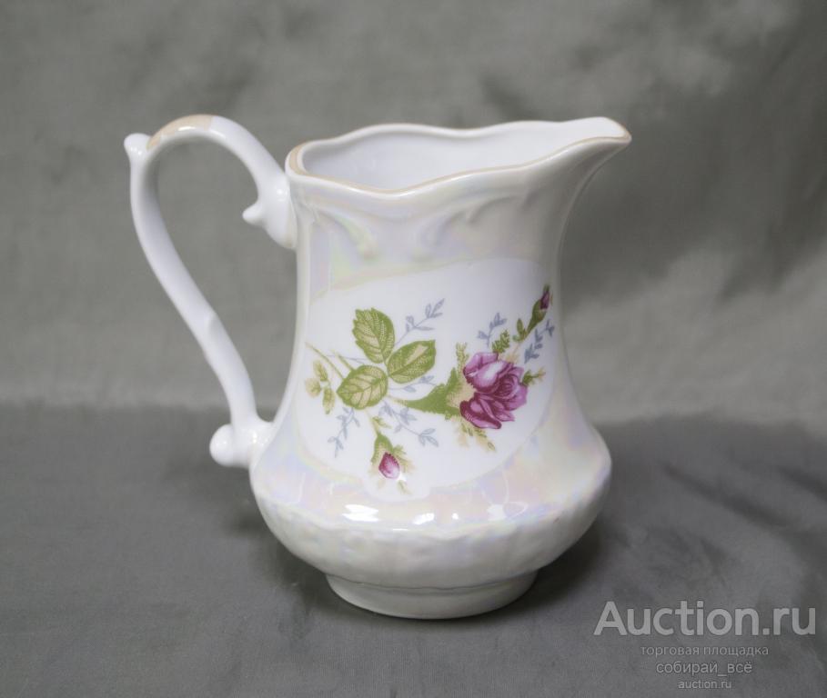 Молочник сливочник, Бордовая роза, перламутр, Польша, рельеф, высота 11 см  (1170)