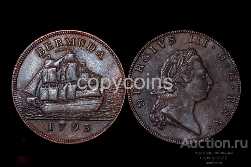 1 пенни 1793 года  Бермуды Георг 3 медь 4561