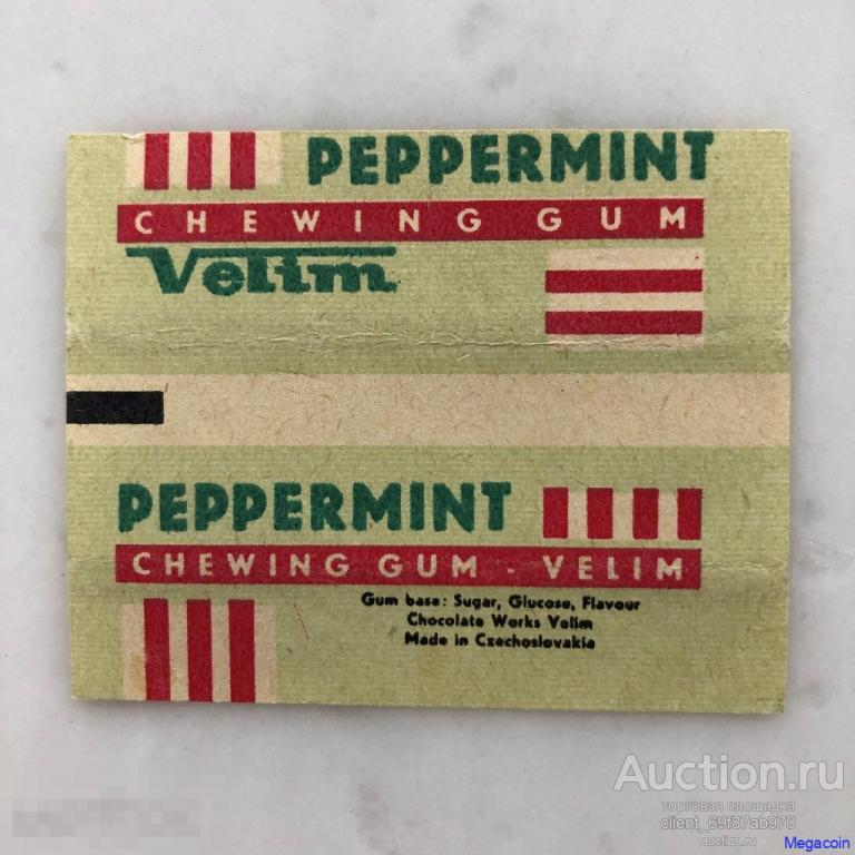Обертка от жевательной резинки полоска, плоская, Peppermint, Чехословакия, Velim (WRP-1125)