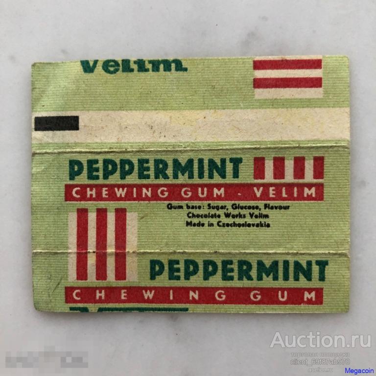 Обертка от жевательной резинки полоска, плоская, Peppermint, Чехословакия, Velim (WRP-1124)