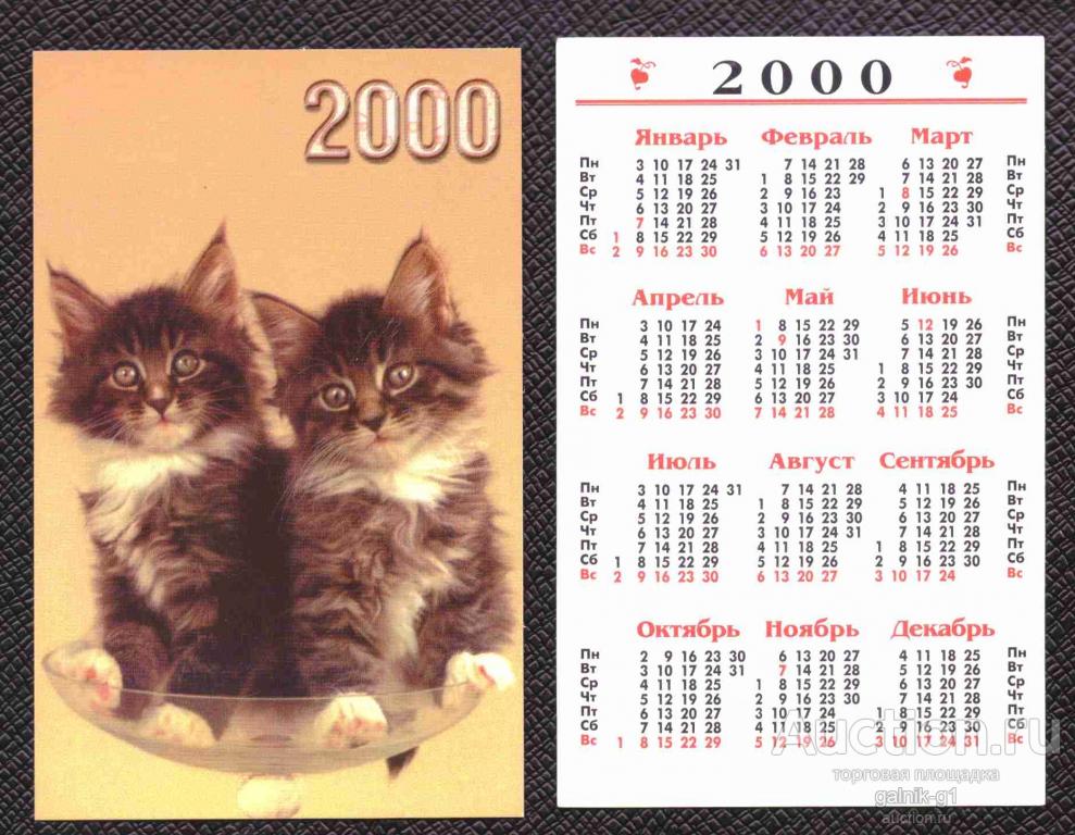календарик  2000  год    кошка    №   8075