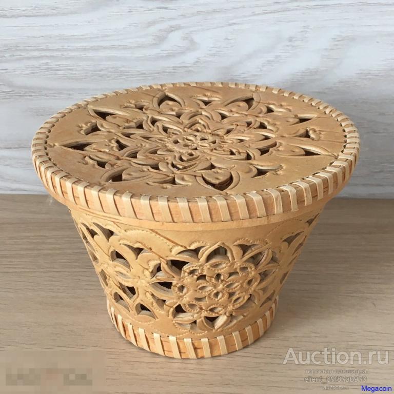 Шкатулка СССР Береста, 13,5х см. Состояние новой, резная, ручная работа (box-149)