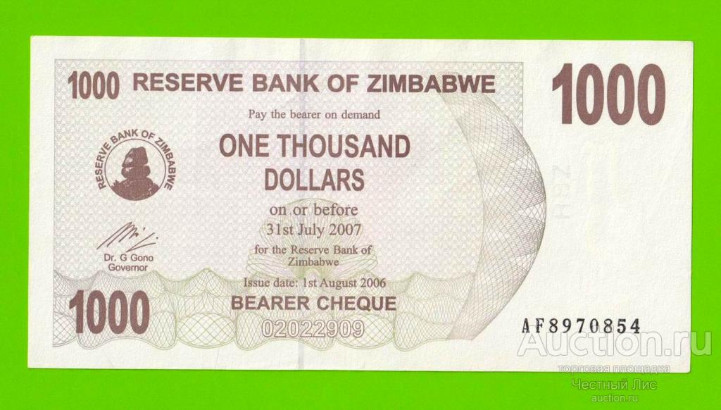 Зимбабве - 1000 долларов - 2006 (AF)