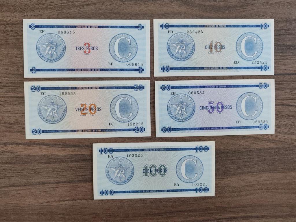 Куба СЕТ: 3, 10, 20, 50, 100 песо 1985 валютный сертификат серия С