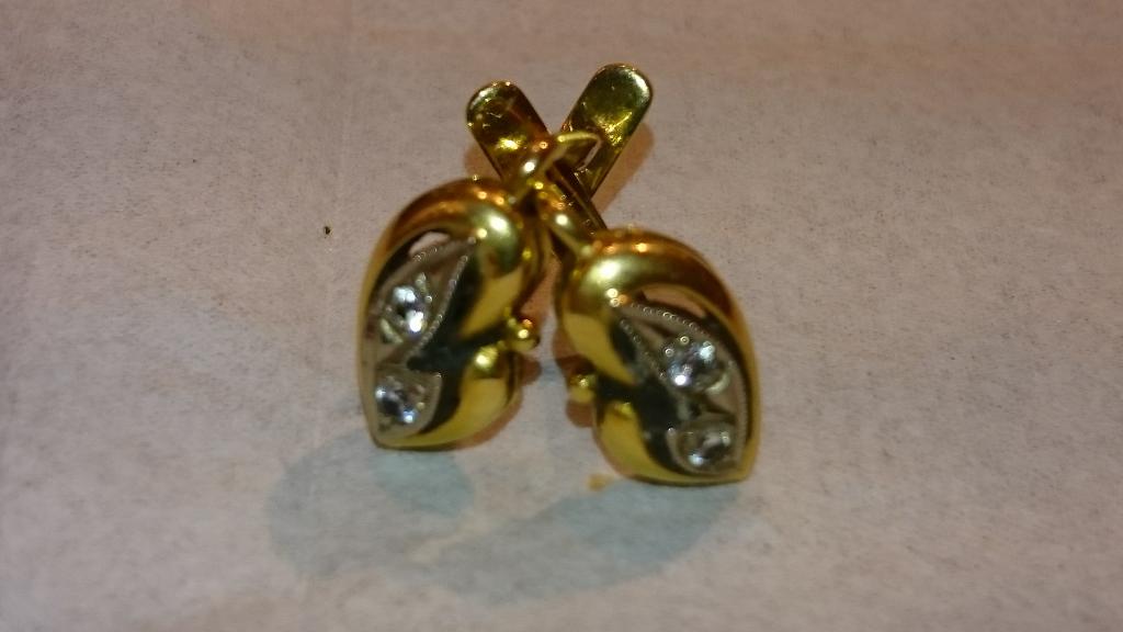 Золотые серьги с бриллиантами 750 проба СССР
