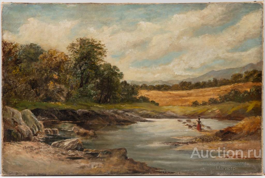 АНТИКВАРНАЯ КАРТИНА 19 ВЕКА 1888г.  БРИТАНСКИЙ ИМПРЕССИОНИЗМ! В РОДНОЙ РАМЕ ПОДПИСЬ.ЛОНДОН!!!