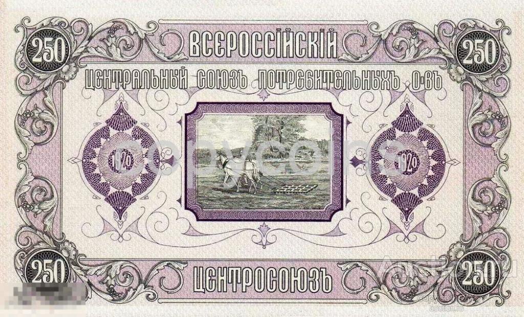 Б16 250 рублей 1920 года Всероссийский Центральный Союз потребительских обществ Владивосток