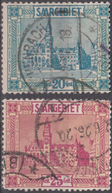 1923 Саар Германия Стандарт Архитектура Новая ратуша Саарбрюккен № 99 - 100 гаш. 1 евро