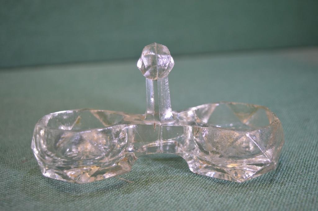 Солонка спецовка старинная миниатюрная двойная. Стекло. Хрусталь. Царская Россия. До 1917 года.