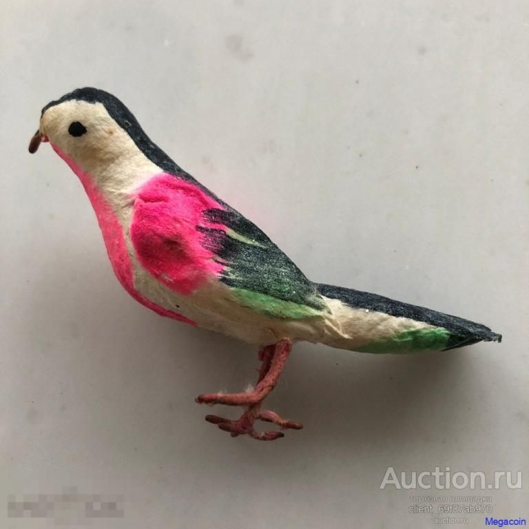 Ватная елочная игрушка СССР райская птица, длина 11 см (nyt-192)