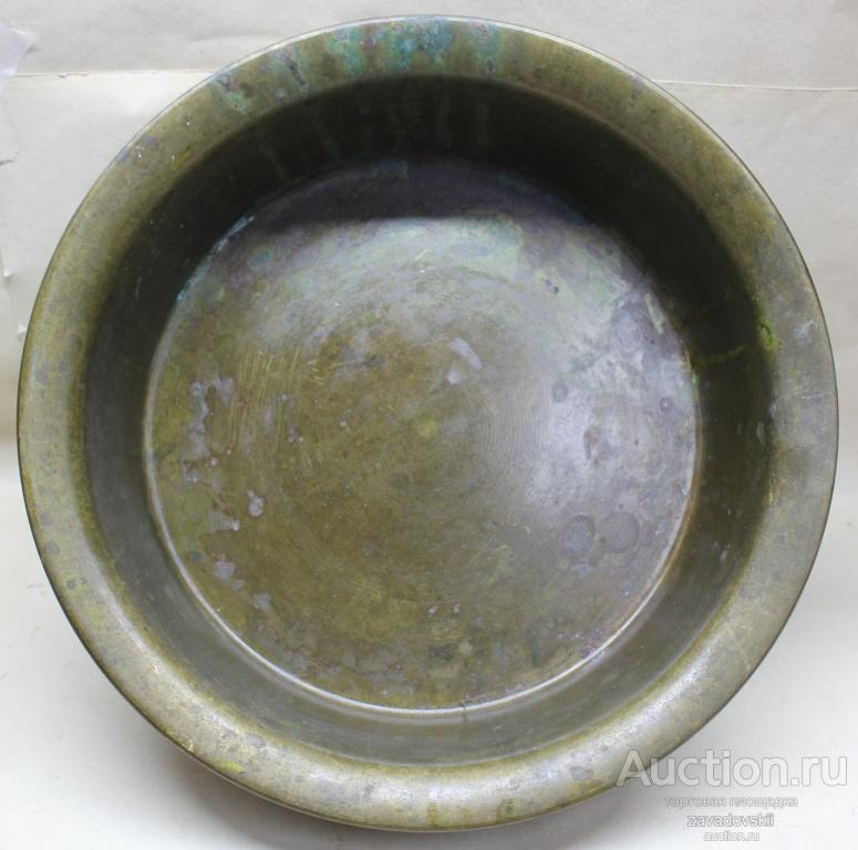 Старинный таз, посуда, бронза. Клеймо глухарь Кольчугино. Состояние.