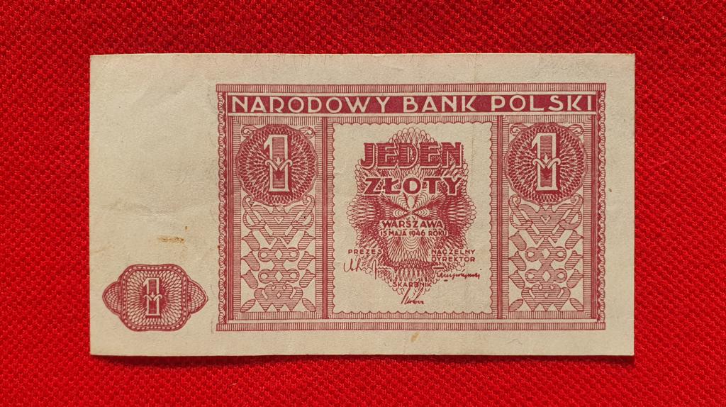 1 злотый "Narodowy Bank Polski" 2 выпуск, 1946 год, Польша (Польская Республика)