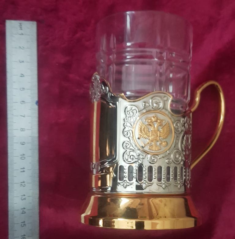 подстаканник Кольчугино позолота со стаканом и футляром