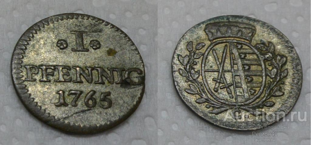 Саксония 1 пфенниг 1765г качество