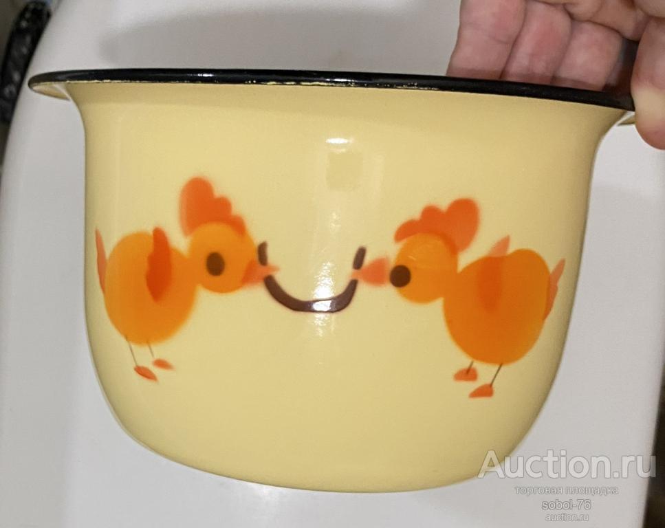 ГОРШОК с ПЕТУШКАМИ металлический эмалированный ночная ваза СССР