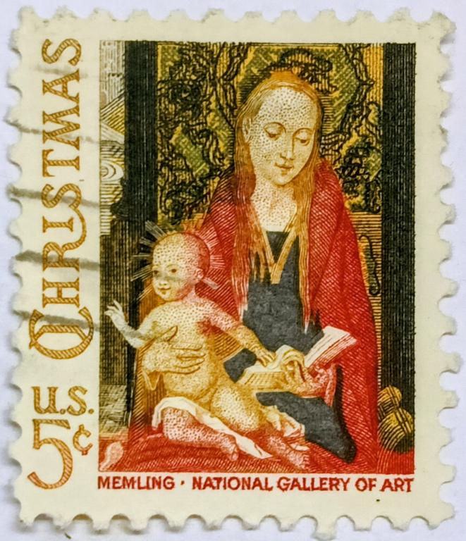 Марки_США Рождество, Живопись Мелинга "Мадонна с младенцем", 1967 год, Михель №917, Гашеная;