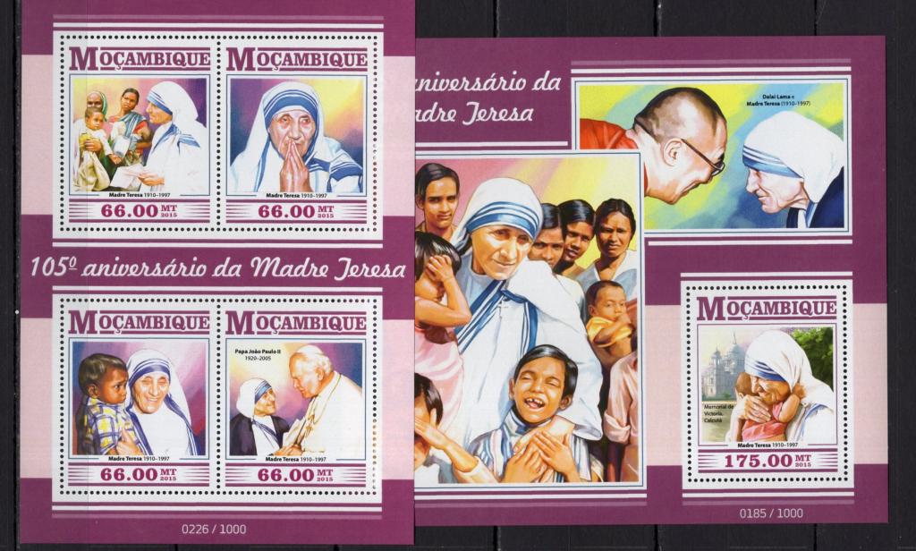 Мозамбик, 2015г., мать Тереза (лист+блок) **