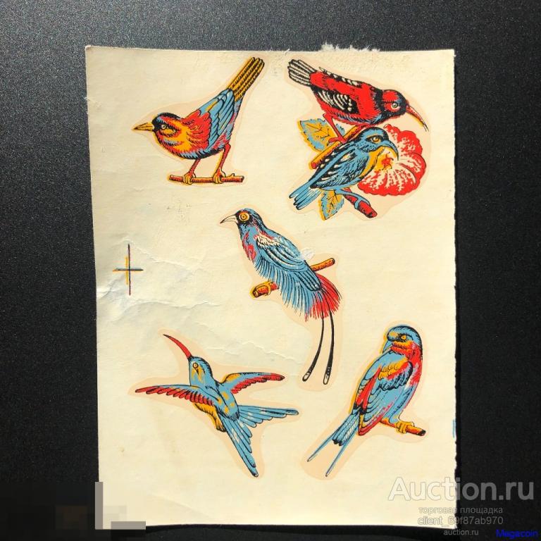 Сдвижная картинка СССР переводная картинка, переводилка, Птицы (pA5-154)