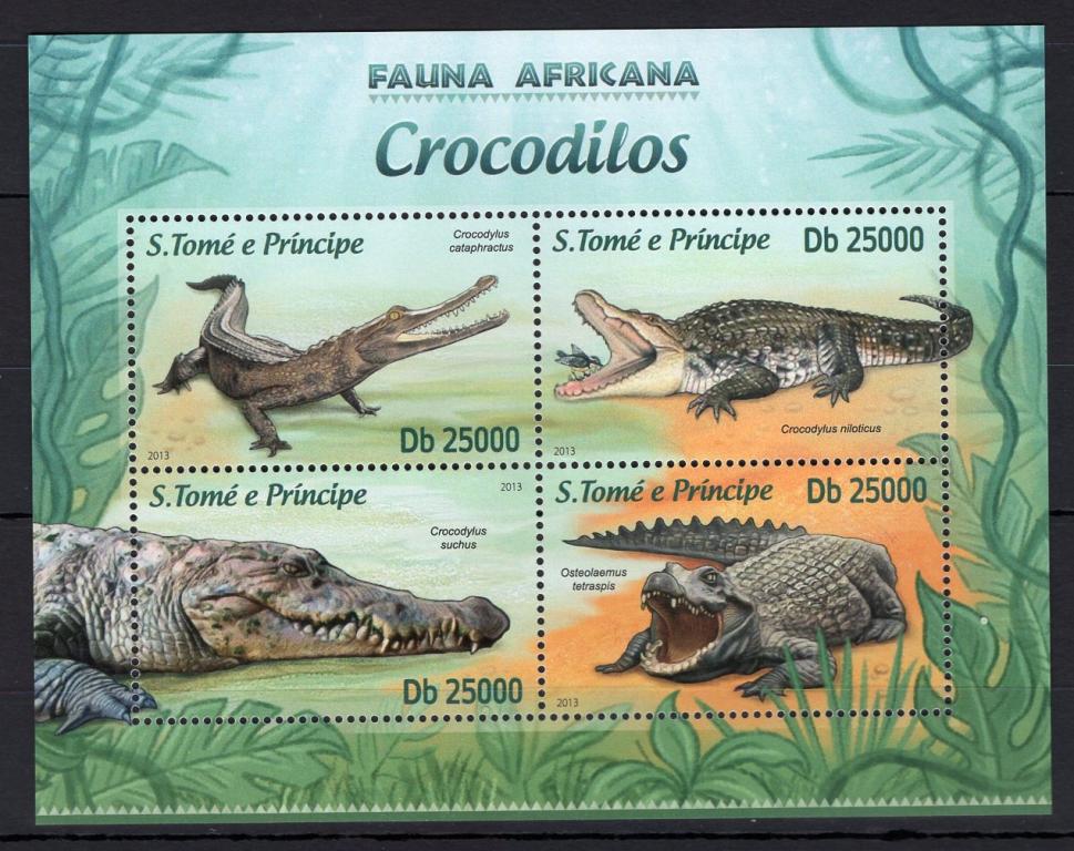 Са-Томе и Принсипи, 2013г., фауна Африки, крокодилы (м.лист) **
