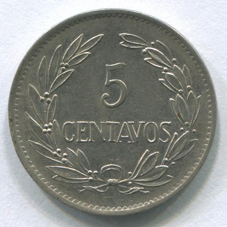 ЭКВАДОР 5 СЕНТАВО 1919 AUNC(4 ягоды в венке,более дорогая)