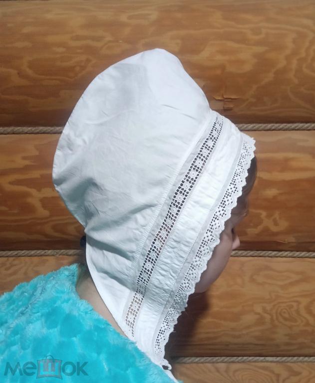 Старинный Женский Чепчик ночной с вышивкой и кружевом 19 в. Испания