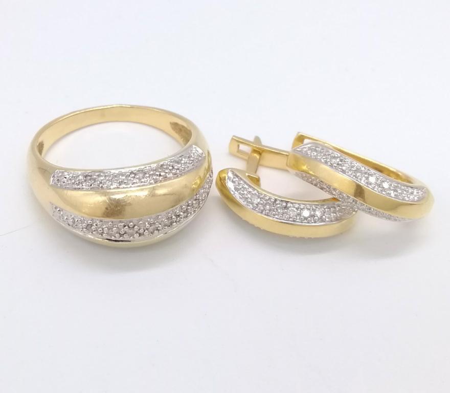 Золотой Комплект585 пр Серьги и Кольцо Бриллианты