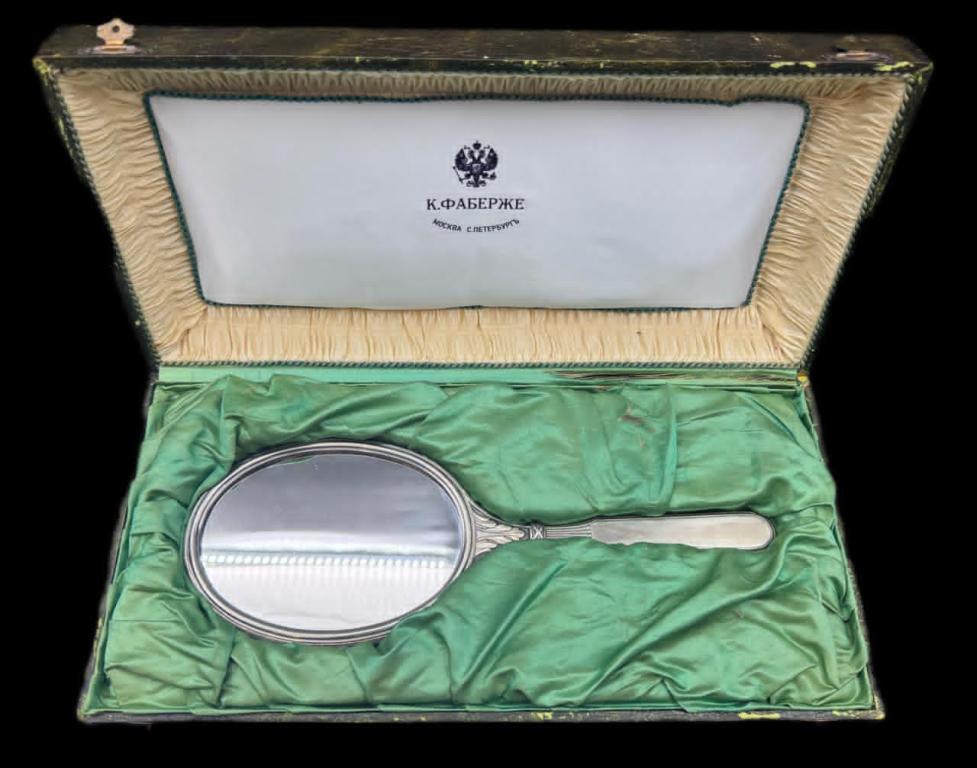 СЕРЕБРО 88 пр! ФАБЕРЖЕ, ОРИГИНАЛ! БОЛЬШОЕ РУЧНОЕ ЗЕРКАЛО! АМПИР! 32 см! 494 грамма!