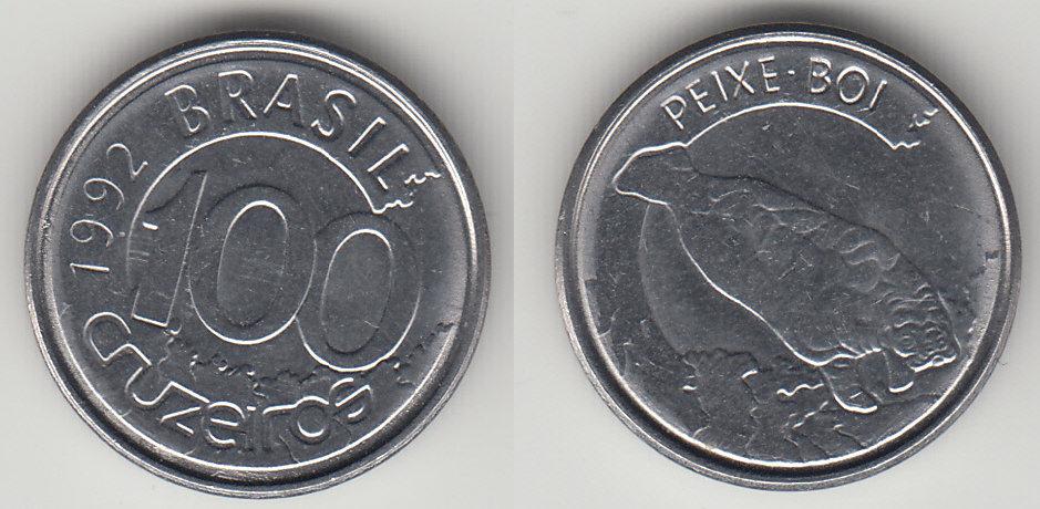 Бразилия 100 крузейро 1992 М