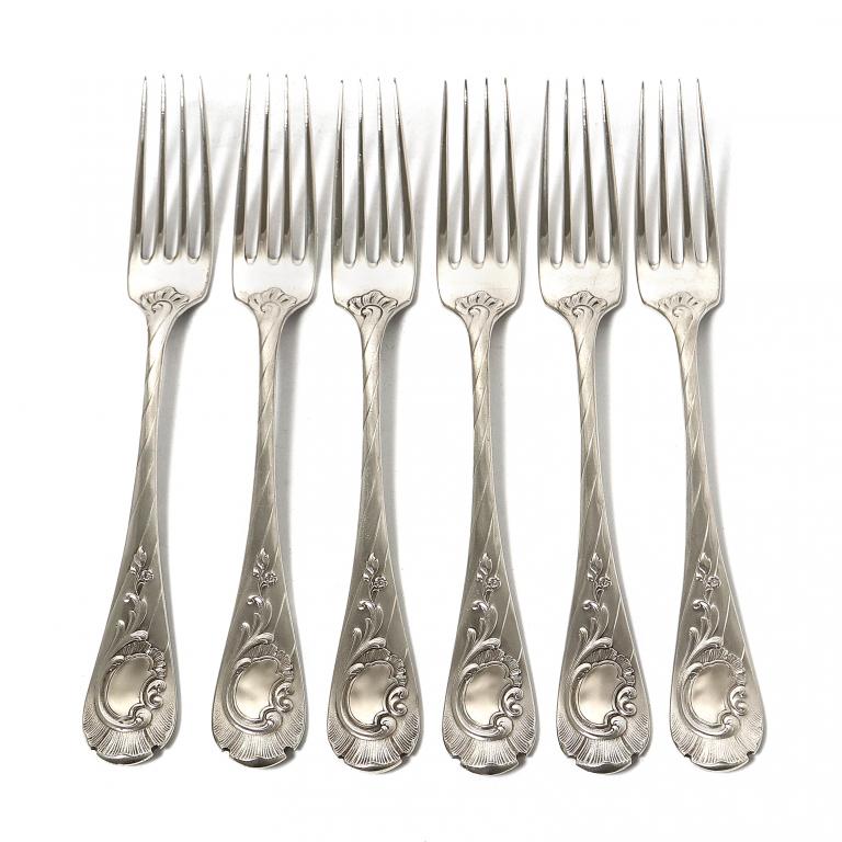 Серебряные обеденные вилки, 6 шт.  Германия