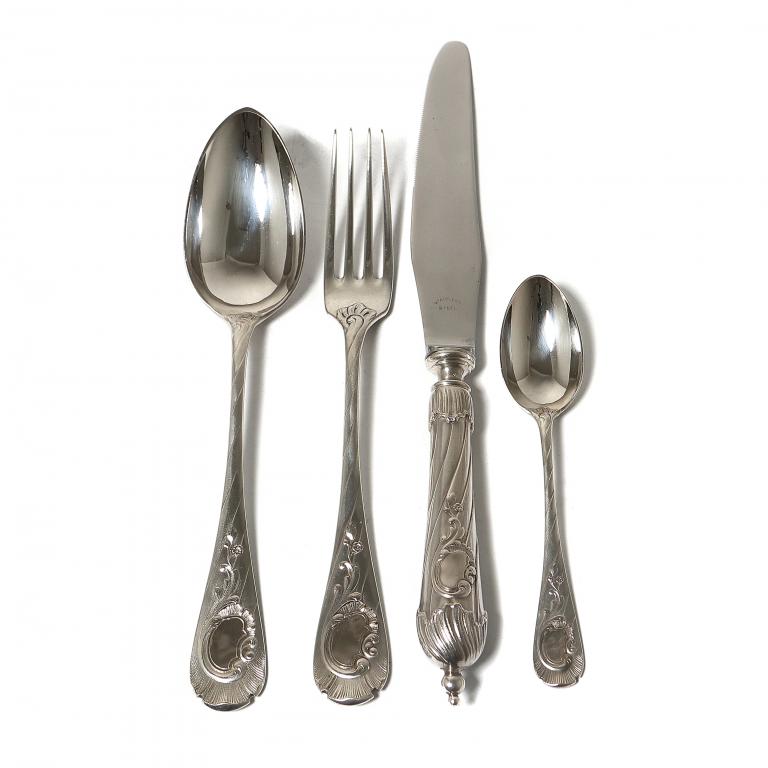 Серебряные столовые приборы "Эгоист", 4 предмета. Германия