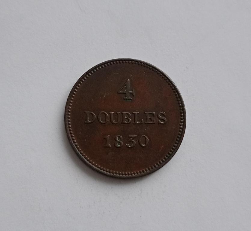 ГЕРНСИ 4 ДУБЛЯ 1830 года.  БРОНЗА.  ОТЛИЧНОЕ СОСТОЯНИЕ. РЕДКАЯ! ОРИГИНАЛ.