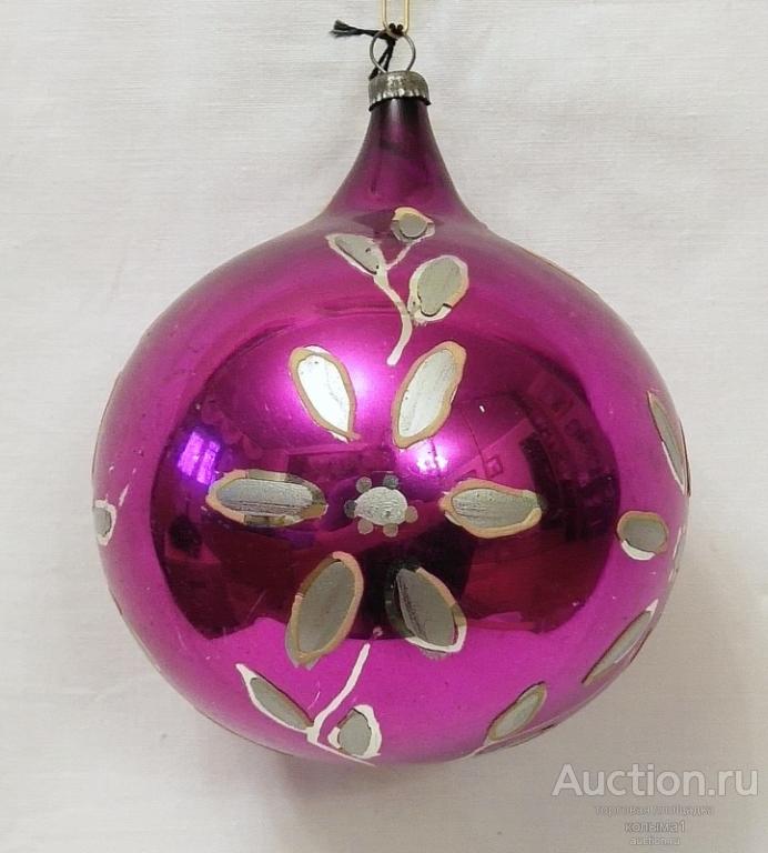 Елочная игрушка  ШАР с рисунком   11 см  СВЕТИТСЯ !  СССР ВИНТАЖ    ( НГ9 )