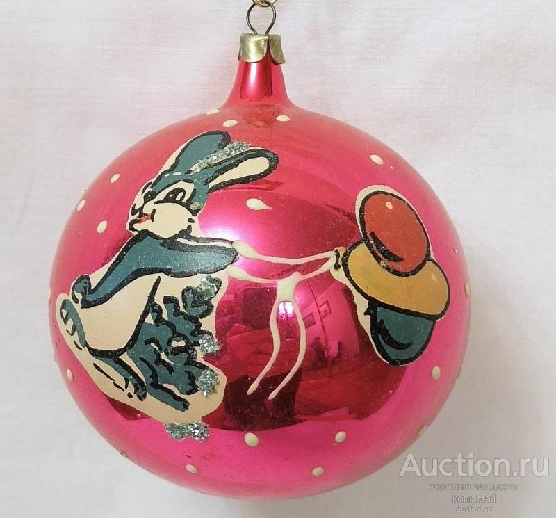 Елочная игрушка  ШАР/ШАРИК  с рисунком    6 см  СВЕТИТСЯ !  СССР ВИНТАЖ    ( НГ11 )