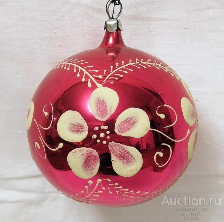 Елочная игрушка  Красивый  ШАР с рисунком   7 см  ЯРКО СВЕТИТСЯ !  СССР ВИНТАЖ    ( НГ33 )