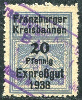 Германия 1938 Franzburger Kreisbahnen Францбург Окружные частные жд посылочная ЭКСПРЕСС фрахтовая