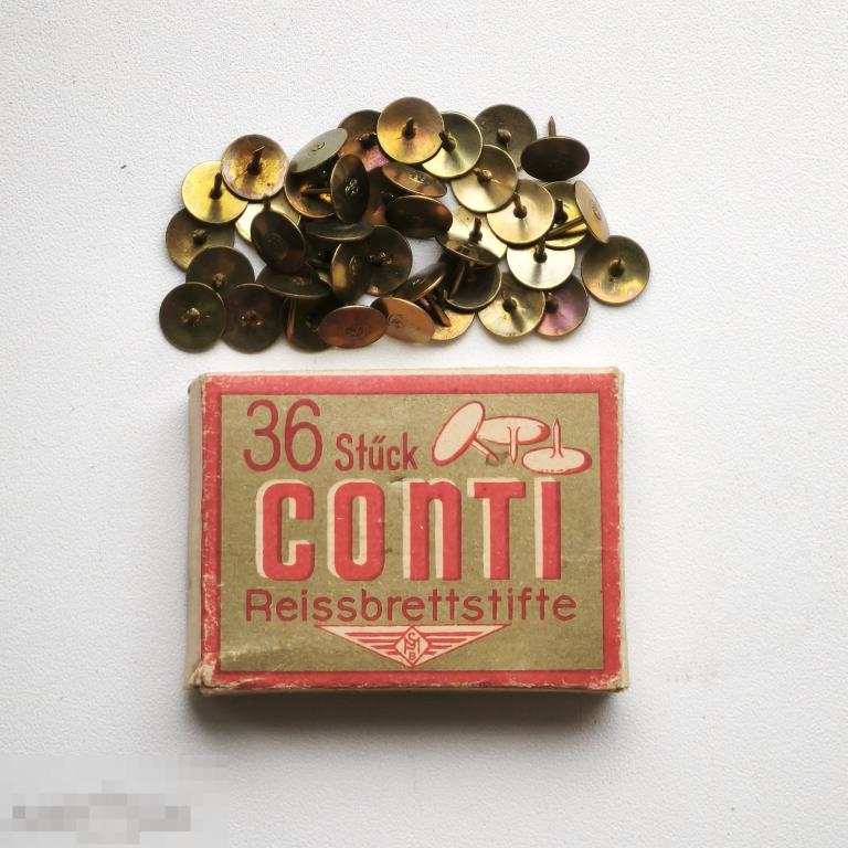 Коробка CONTI кнопки  канцелярские  Germany  Германия ЛАТУНЬ металлические  Канцелярия  Редкая СССР