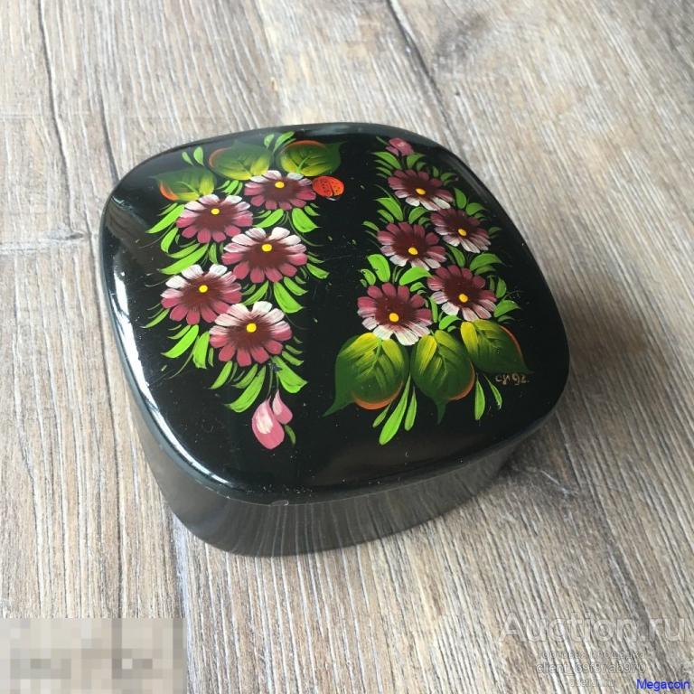 Шкатулка лаковая ручная роспись по металлу, ЦВЕТЫ, СССР (other-46)