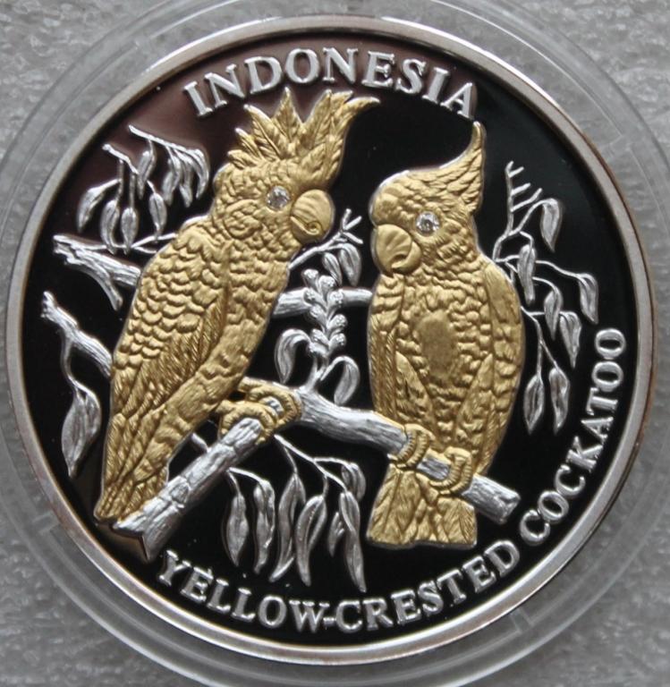 Либерия 10 долларов 2005 Попугай Индонезия Фауна  Серебро Позолота Бриллианты