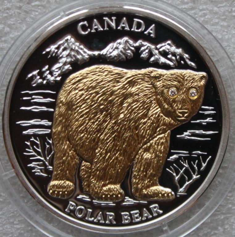 Либерия 10 долларов 2004 Полярный медведь Канада Фауна  Серебро Позолота Бриллианты