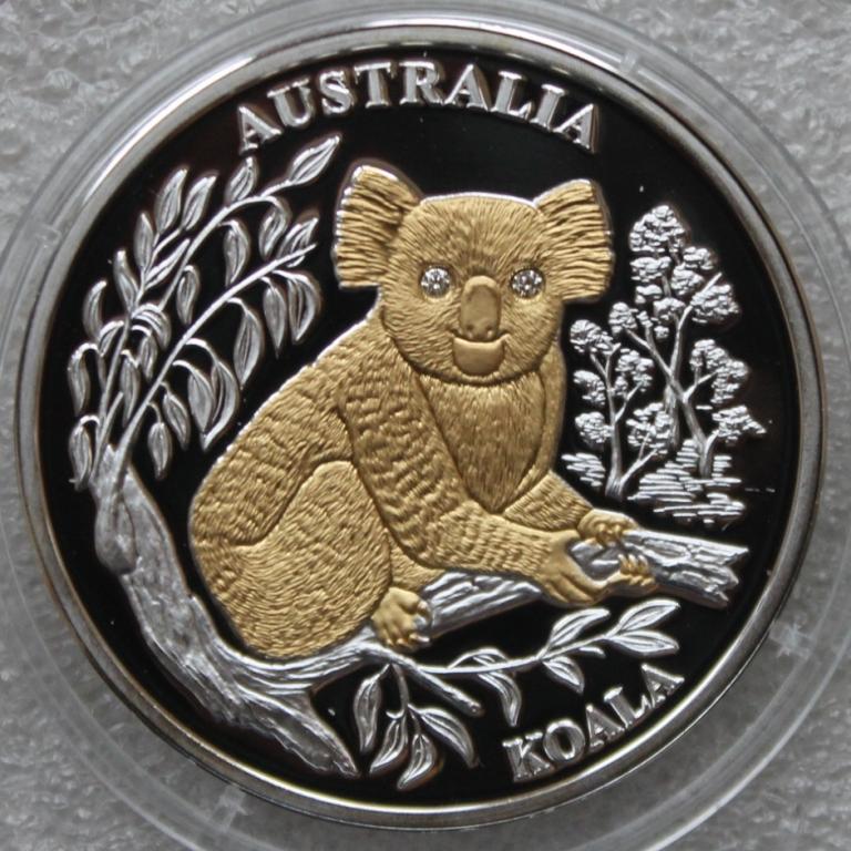 Либерия 10 долларов 2004 Коала Австралия Фауна  Серебро Позолота Бриллианты