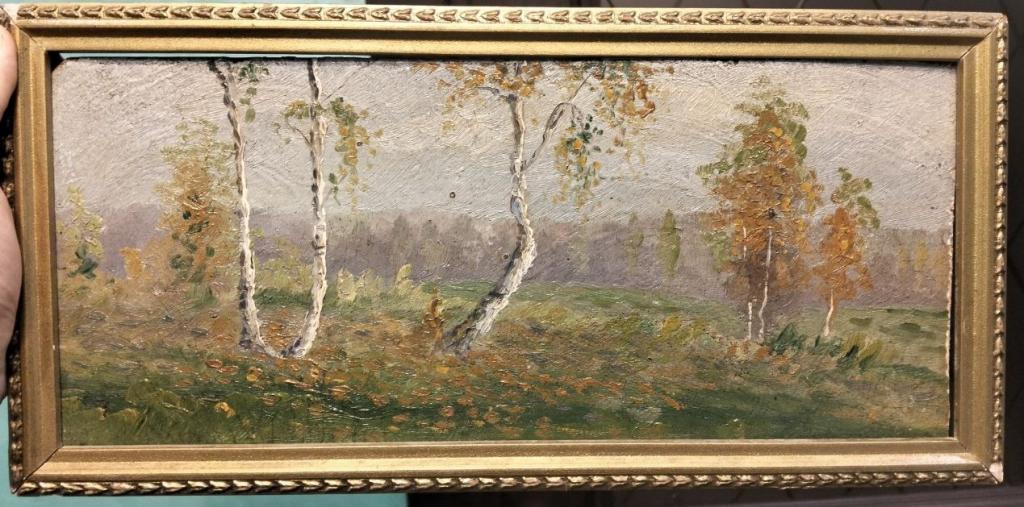 картина Берёзки на лесной опушке, картон, масло, НХ, царская Россия